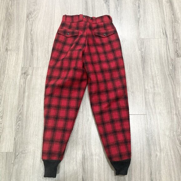 Vintage Woolrich Wool Pants Size 28 Buffalo Plaid Red Black Hunting Lumberjack - Picture 6 of 6